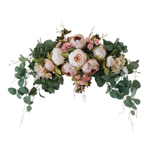 H&S BRIDAL Wedding Arch Flowers, 30 Inch Rustic Artificial Floral Swag for Door Lintel, Green Leaves Rose Peony Sunflowers Table Centerpieces Home Decoration - color: Champagne2