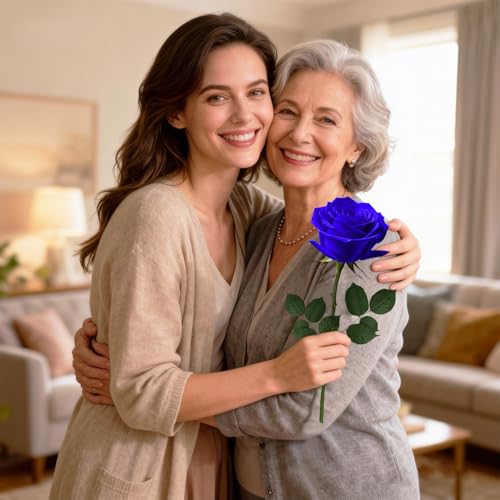 Blue Single Forever Roses in a Box,Preserved Flowers for Delivery,Preserved Rose Gifts for Women, Real Roses Gift for Her, Mom Birthday Gifts, Mothers Day Flowers,Valentines Flowers,Presents for Her - color: Blue-window