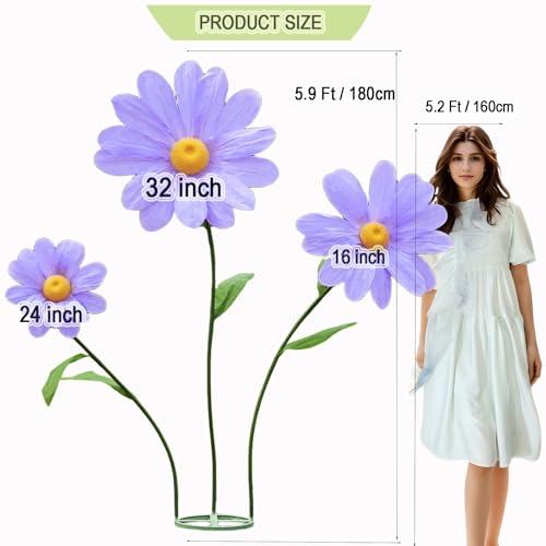 Large Daisy Flowers Artificial,5.9 Ft Giant Paper Flower Decoration,Big Flowers Decor for Party,Garden,Office,Home,Wedding,Graduation,Shop Window Display(Purple) - color: Purple