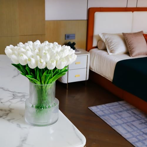 36 Pcs Tulips Artificial Flowers, 13 Inches Real Touch PU Fake Tulips for Wedding Bouquets, Home Decor - color: White