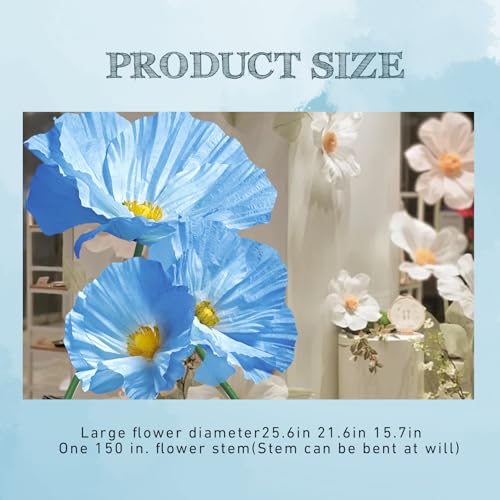 Wedding Reception Decor Giant Artificial Flowers - Large Flower Realistic Paper Flowers for Wedding Ceremony Arch Party Garden Home Decor Indoor Decorations 3 Pack (Blue) - color: Blue Poppy