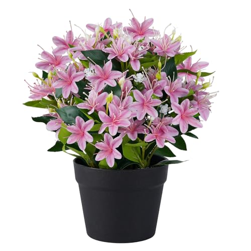 14'' Artificial Plants Fake Lily Flowers in Pot for Home Garden Indoor Outdoor Spring Summer Decorations (Pink) - color: Pink