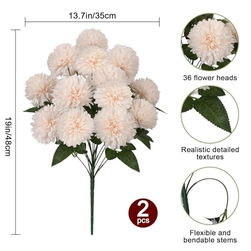 Zythrem 36 Heads Silk Flowers for Home Decor Indoor Artificial Flower Bouquet Chrysanthemum Flowers Artificial 19" Champagne Flowers Silk Flower Arrangement for Table Centerpiece Farmhouse - color: Champagne
