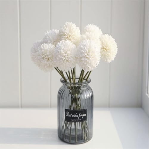Artificial Chrysanthemum Ball Flowers Hydrangea Arrangement Bouquet Presents Decor 10pcs Without Vase (Milk White) - color: Milk White