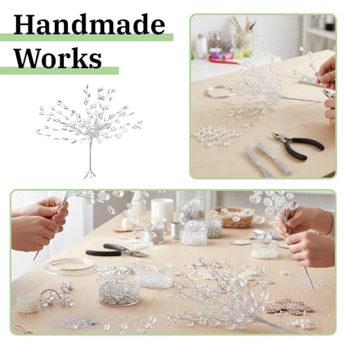 Acrylic Bead Drop Crystal Flower Stem, 60 Pcs Artificial Bouquets with 3-Prong Branches for Christmas Tree, Wedding, Bridal Decoration, DIY Crafts & Vase Arrangements