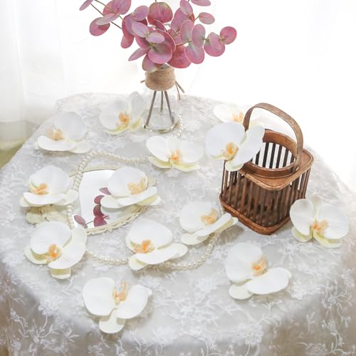 20PCS Real Touch Orchid Artificial Flowers Heads,4.3'' White Fake Butterfly Orchid Heads Latex Phalaenopsis Faux Flowers Bulk for Wedding DIY Crafts Hair Accessories Cakes Home Decor(White) - color: White