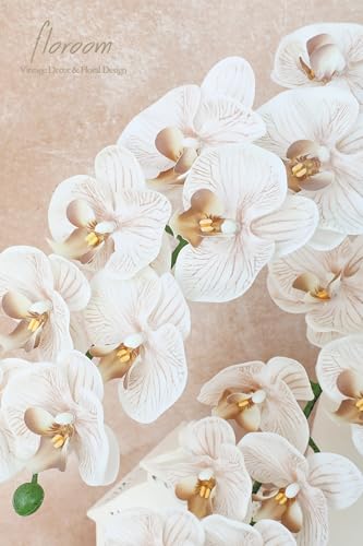 Floroom 2pcs Faux Phalaenopsis Orchid Fake Artificial Flower with Stems, Real Touch Large Blooms 40 Inch for DIY Bouquets, Wedding Centerpieces & Home Decor, Warm Beige - color: Warm Beige