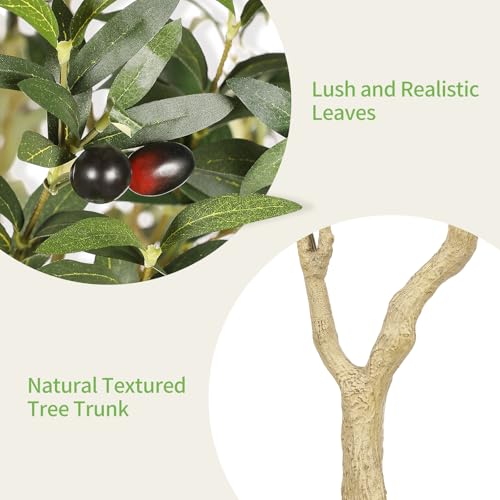 Realead 6ft Artificial Olive Tree with Tall Exquisite Planter - Realistic Faux Olive Tree with Thick Trunk and Lifelike Fruits - Large Fake Olive Tree for Home Office Decor - size: 6ft