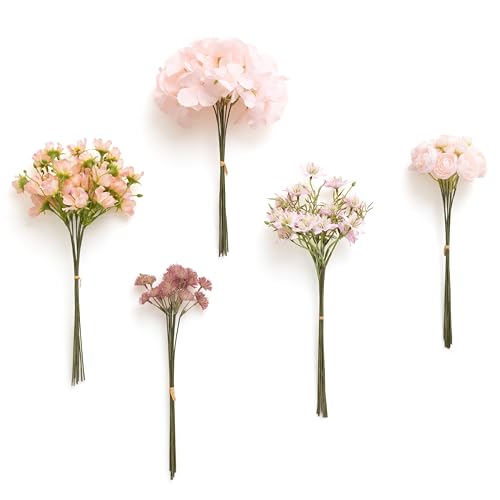 Ling's moment Artificial Greenery Stems Box Set, Faux Greenery Picks for DIY Bridal Bouquets Wedding Floral Arrangement Table Centerpieces, Blush & Powder Blue - color: Filler Flower Combo- Blush & Powder Blue