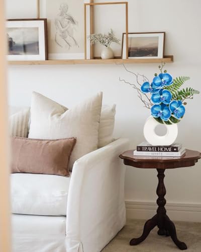 Briful Orchid Fake Flowers 16.1'' Blue Artificial Orchid Silk Flowers with Vase Faux Orchid Arrangement for Home Office Bathroom Desk Modern Decoration - color: Blue