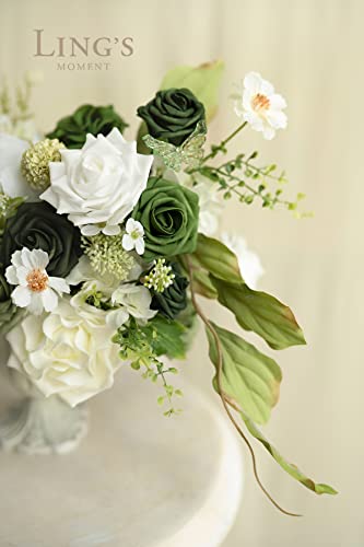 Ling's moment Artificial Flowers, 50Pcs 3" Roses in Emerald Green Shades, Realistic DIY Foam Floral Fill for Wedding Bouquets/Centerpieces, Outdoor Party Backdrops, Room/Table, Garden/Pot Decorations - color: Shades of Forest, size: 50Pcs