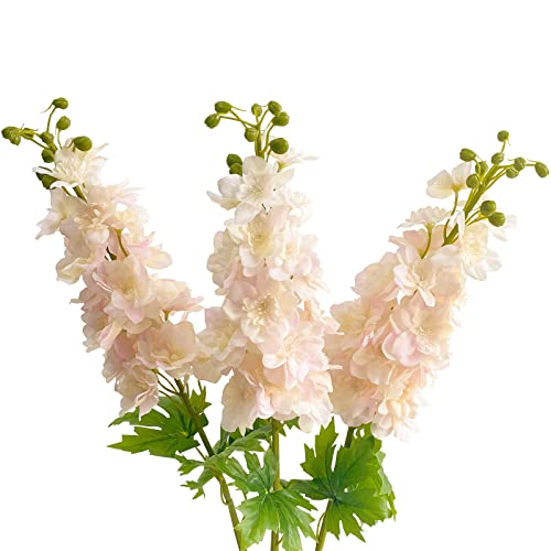 YalzoneMet Light Pink Artificial Delphinium Latex Flower 3 Pcs 31.5 inches Long Stem Fake Larkspur Lifelike Real Touch for Tall Vase Home Table Decor Wedding Arrangement Decoration (X070) - color: Pink
