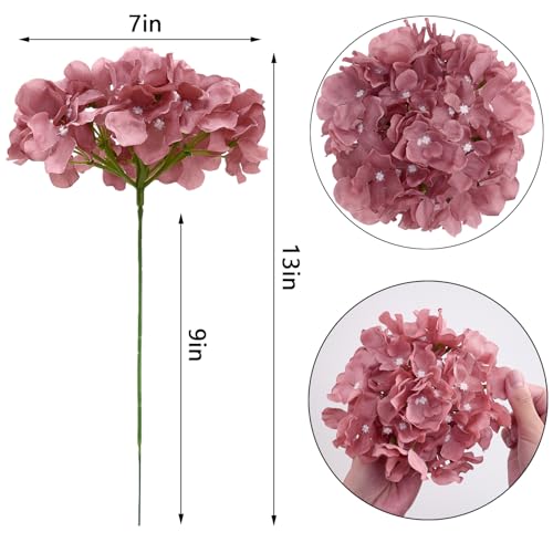 Hydrangea Silk Flower Heads 10 Dusty Rose Artificial Hydrangea Silk Flowers Head for Wedding Centerpieces Bouquets DIY Floral Decor Home Decoration with Long Stems - color: 10pcs Dusty Rose, size: Large