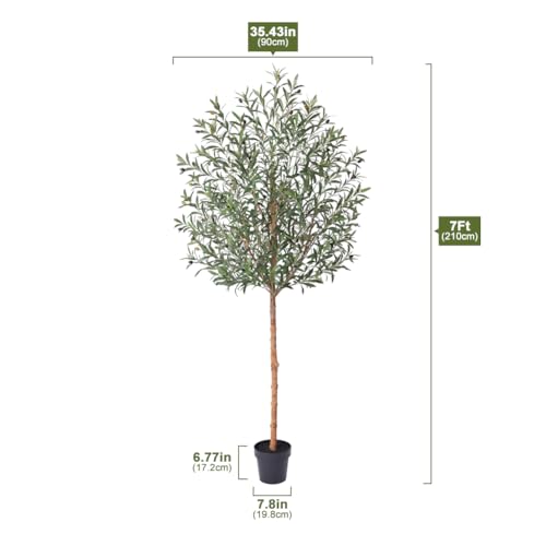 VeriNatural Artificial Olive Tree 7ft–Faux Plants Indoor Fake Tree with High Leaf Density,Silk Leaves,Real Wood Trunk–Large Green Artificial Plant Decor for Home Living Room Office,VN356 - size: 7ft