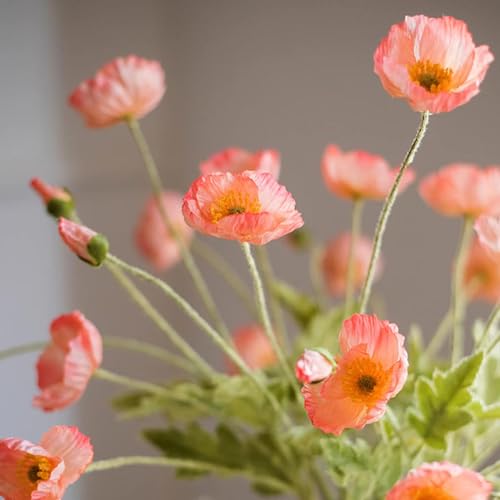 Lifelike Artificial Poppy Flowers, 8 Stems Silk Bouquet with Flocked Stems & Leaves – for Wedding Centerpieces, Home Decor, Table Arrangements - color: 8pcs Pink