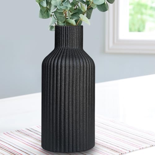 Ceramic Flower Vase, Minimalist Modern Home Decor, Matte Finish Pampas Grass Vase for Table, Fireplace, Shelf, Mantel, Entryway and Centerpieces (Black) - color: Black, size: 8in