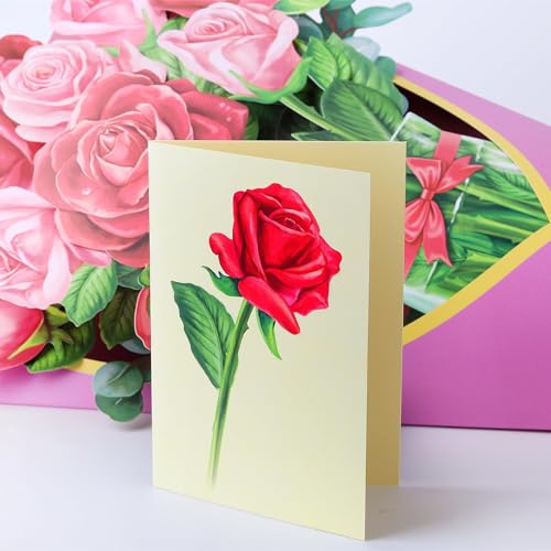 Airpark 3D Pop Up Paper Flowers Bouquet Card 12’‘ with Note & Envelope, Birthday Gifts, Anniversaries, Get Well, Thank You, Greeting Cards for Women Mom Wife Friends, Red Rose - style: Roses