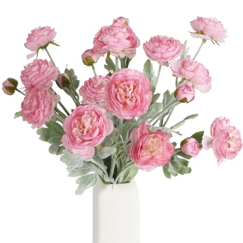 IPOPU Pink Peonies Artificial Flowers 6pcs Pink Artificial Ranunculus Flowers18Heads Pink Silk Peonies with Stems Real Look for Spring Decorations Floral Arrangements Home Table Centerpiece - color: Pink