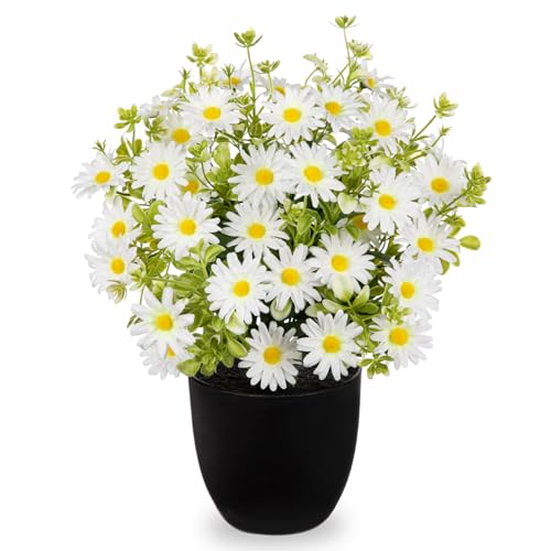 DILATATA Artificial Daisy Flowers in Pot 12 Inch Fake Flowers Silk Daisy Arrangement Faux Plant Flower Decor for Spring Home Decor Table Centerpiece Garden Porch Window - White - color: White-daisy