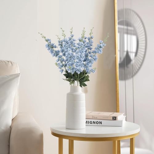 8PCS Dusty Blue Delphinium Artificial Flowers 33.5'' Faux Delphinium Stems Larkspur Silk Flowers for Wedding Table Centerpieces Home Garden Decor(Dusty Blue) - color: Dusty Blue