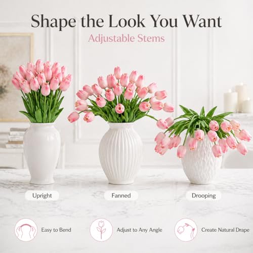 MACTING 30 PCS Artificial Tulip Flowers 13.7" Real Touch Fake PU Tulips Bouquet Faux Flowers for Floral Arrangements Table Centerpieces Kitchen Indoor Home Mothers Day Decorations,Peach Pink - color: Peach Pink
