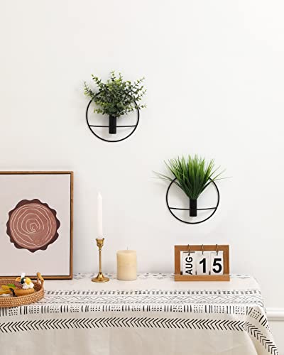 Pretty Jolly Wall Decor Metal Vase Decoration Holder, Mounted Artificial Flowers, Golden Fake Wheat 2 Pack, Art Artificial Greenery, Farmhouse, Boho - color: 08-greenery-eucalyptus - Black Ring, size: S 7.8inch (Black Ring)