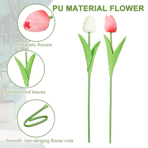 uxcell 20pcs Tulips Artificial Flowers, Faux Flowers Silk Fake Tulip Stems Real Touch for Wedding Bouquet Centerpiece Table Party Decoration(Pure White, Rose Pink) - color: Pure White, Rose Pink