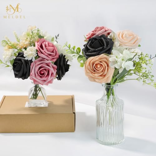 Artificial Flowers 50 Pack Black Faux Foam Roses with Stems, Real Looking Fake Rose for DIY Wedding Bouquets, Bridal Shower Centerpieces, Party Table Decorations, Home Decor - color: Black, size: 50Pcs