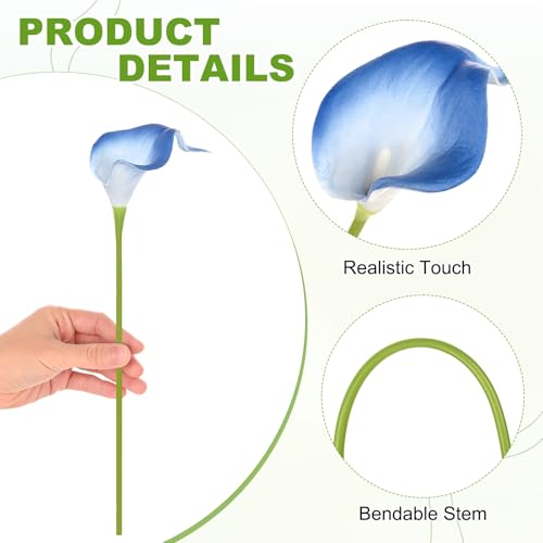 M METERXITY 10-Pack Black Blue Artificial Calla Lily Flowers,14 Inch Faux Calla Lily PU Bouquets Real Touch Faux Flowers for Home/Wedding/Christmas/Party - color: Black Blue