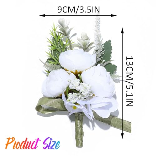 Bride Wedding Rose Boutonniere Men's Flower Buttonholes Groomsmans Prom Suit Decoration for Men (White) - color: White