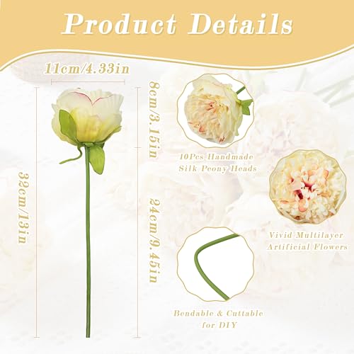 SITUMEIZI 10PCS Artificial Peony Flowers, Real Touch Fake Silk Bouquet with Stems for Home Mothers Day Wedding Party Centerpieces Table Decoration Indoor(Champagne) - color: Champagne