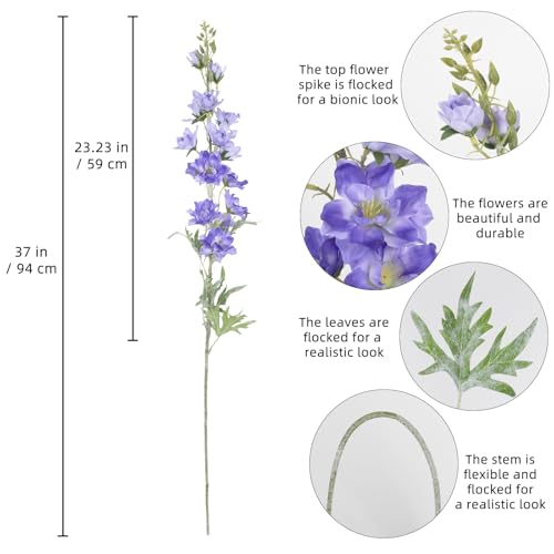 IPOPU 37" Delphinium Artificial Flowers 5PCS Real Look Faux Delphinium Flowers with Long Fuzz Long Stem Silk Larkspur Snapdragon for Wedding & Home Decor(Purple Blue) - color: Purple Blue