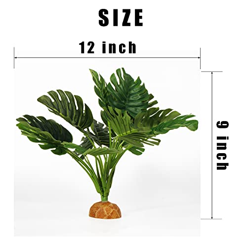 Fake Monstera Plants, Reptile Terrarium Decor, Bearded Dragon Tank Accessories fit Crested Gecko Leopard Lizard Chameleon Ball Python Snake Frog - color: A-fake Monstera Plant