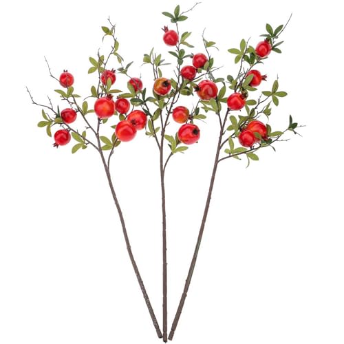 Woration 3PCS Artificial Pomegranate Tree Branches 37.4 inch Fake Vivid Fruit Pomegranate Berries Branches Lifelike Props Vase Home Party Decoration - color: 37.4 Inch Fake Pomegranate Branches