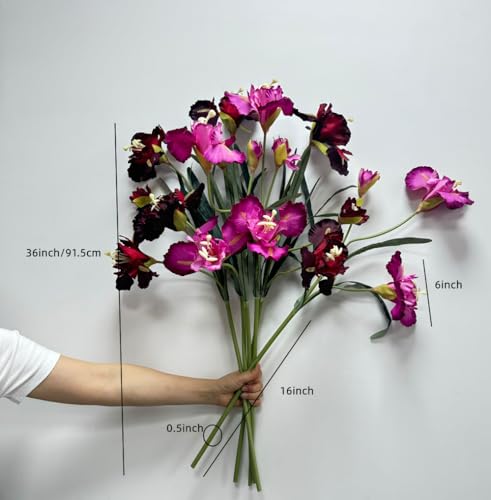 36" Tall Artificial Iris Flower Silk Flower 9 Heads, 3 pcs Real Touch Faux Flowers Picks Bouquet,Long Stems Fake Flower for Home Party,Wedding Flowers Arrangements,Dining Table Centerpieces(Hot Pink) - color: Hot Pink