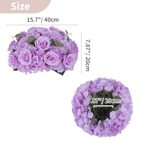 NUPTIO Flower Balls Flowers for Centerpieces: 2 Pcs 15.7 inch Diam Light Purple Artificial Rose Fake Flower Ball Arrangement Bouquet Wedding Centerpieces for Tables Wedding Centerpiece Decorations - color: Light Purple, size: 15.7" Diam - 2 PCS