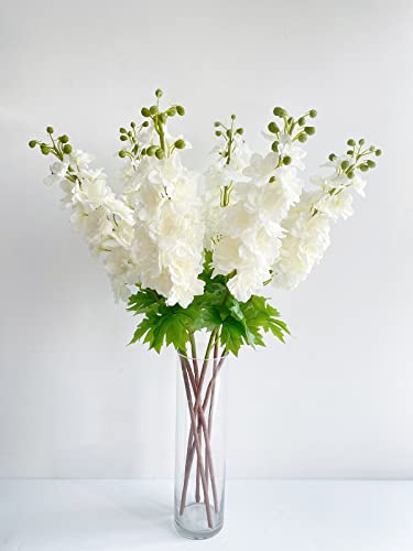 YalzoneMet 3 Pcs White Delphinium Artificial Flower, Real Touch Latex Delphinium Flower, Big 31.5'' Long Stem Lifelike Fake Silk Larkspur for Home Outdoor Wedding Flora Table Centerpiece - color: White
