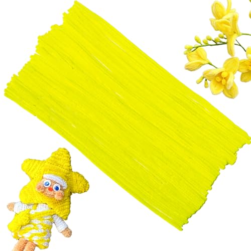 Taowave 100 Pcs Solid Color Pipe Cleaners, 12 Inch 6mm Single Color Chenille Stems, Fuzzy Flexible Craft Pipe Cleaners, Bulk Art DIY Supplies, Flower Making, Holiday Decor (Macaron Yellow) - color: Macaron Yellow