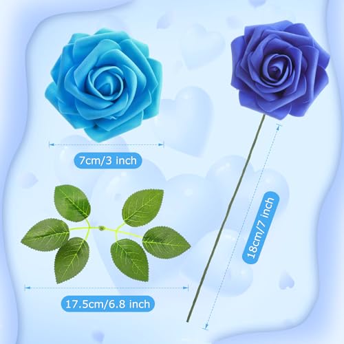 50 Pcs Artificial Foam Rose Flower Faux Bouquet Wedding Fake Rose Gift for Mother's Day Women DIY Bridal Shower Party Table Birthday Home Spring Decor (Gradient Blue) - color: Gradient Blue