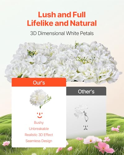 VEVOR 3D Flower Wall Panel, 24 PCS 15 x 15 inch, Artificial Floral Wall Background Mesh Backing Mat,Seamless Design&Easy Installation for Wedding Valentines Day Home Baby Party Backdrop Decor,White - color: Flower, size: 15*15IN 24P