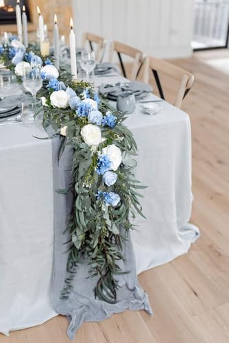 DearHouse 2Pack Artificial Peony Flower Garland - 6ft/Strand Silk Peony Flower Greenery Garland with Fake Willow Leaves for Wedding Ceremony Backdrop Party Table Centerpieces Decor (Blue) - color: Blue
