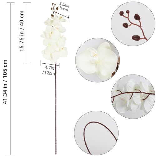41.34" Orchid Artificial Flowers 6PCS Velvet Silk Faux Orchids Long Stem Artificial Flowers for Tall Vase for Home Wedding Party Decoration(Ivory White) - color: Ivory White