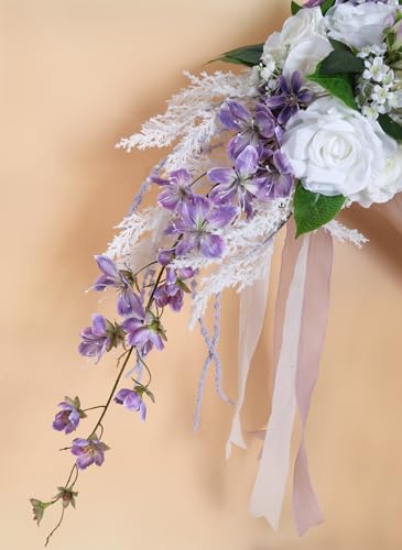 Bridal Bouquet,9 Inch Wedding Bouquets Purple and White Fake Wedding Silk Flowers for Ceremony Anniversary Brides Shower(Purple) - color: Purple