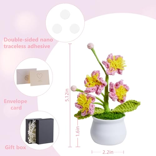 Handmade Pink Crochet Flowers Cute Potted Flower Plants, Gifts for Women, Birthday, Teacher, Anniversary, Valentines, Graduation, Decor for Desk, Home Room Office Decoration(Cherry Blossom) - color: Pink Cherry Blossom