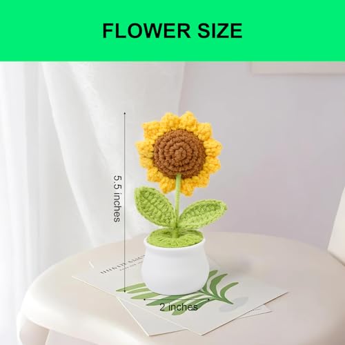 Crochet Artificial Sunflower for Home Office Desk Car, Cute Fake Plants Knitted Flowers Funny Party Decor Gifts - color: Sunflower
