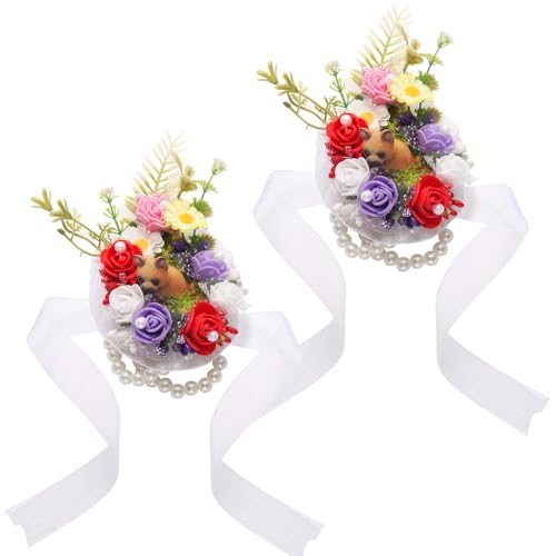 Wrist Corsage and Boutonniere Set, Artificial Rose Corsage Wristlet and Boutonniere for Wedding Prom Party (Red & Purple, 2pcs Wrist Corsage) - color: Red & Purple, 2pcs Wrist Corsage