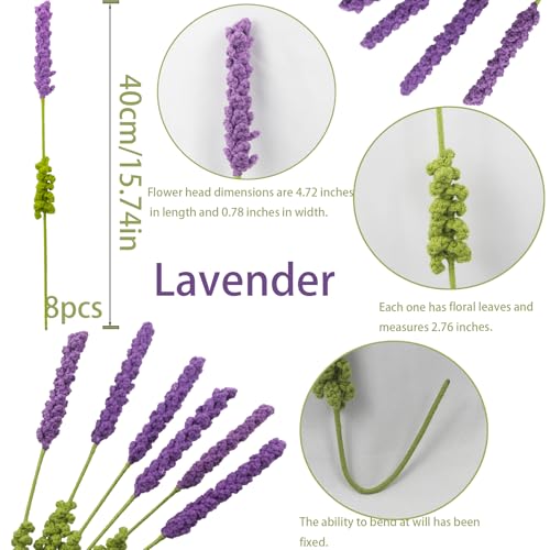 8 Pcs Crochet Flowers Bulk Lavender Crochet Flower Gifts Purple Handmade Crocheted Flowers Bouquet DIY Home Decor for Mother's Day Birthday Wedding Women Moms Wives Friends - color: Lavender-purple