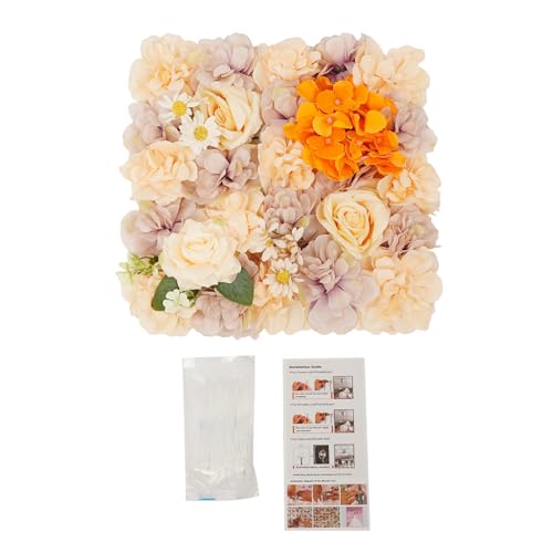 12-Pack Flower Wall Backdrop, 15"x15" Artificial Rose Floral Panels, 3D Silk Hydrangea Flowers Panels for Spring Wedding Photo Photography Backdrop Event Party Decoration (Autumn) - color: Autumn
