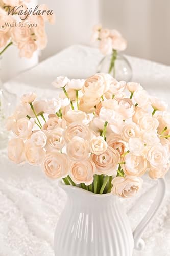 Waipfaru Ranunculus Artificial Flowers, 36Pcs 14In Fake Peonies Artificial Flowers, Faux Flower for Vase Silk Flower Real Touch Faux Peony Bulk for DIY Wedding Bouquet Home Bridal Shower Decor - color: Champagne, size: 36Pcs