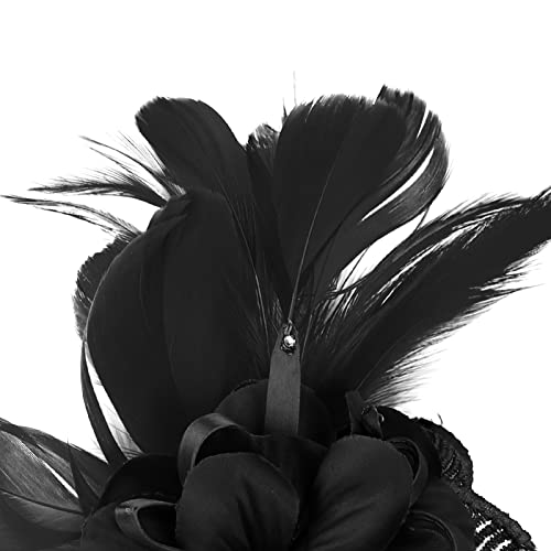 Song Qing Women's Fascinator Feather Flower Pin Brooch Corsage Bridal Hairband Derby Hat Cocktail Party Wedding - color: Black1